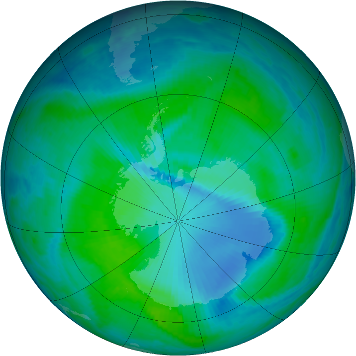 Antarctic ozone map for 02 January 2000